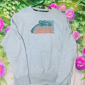 adidas Gray Miami Hurricanes Crewneck Sweater